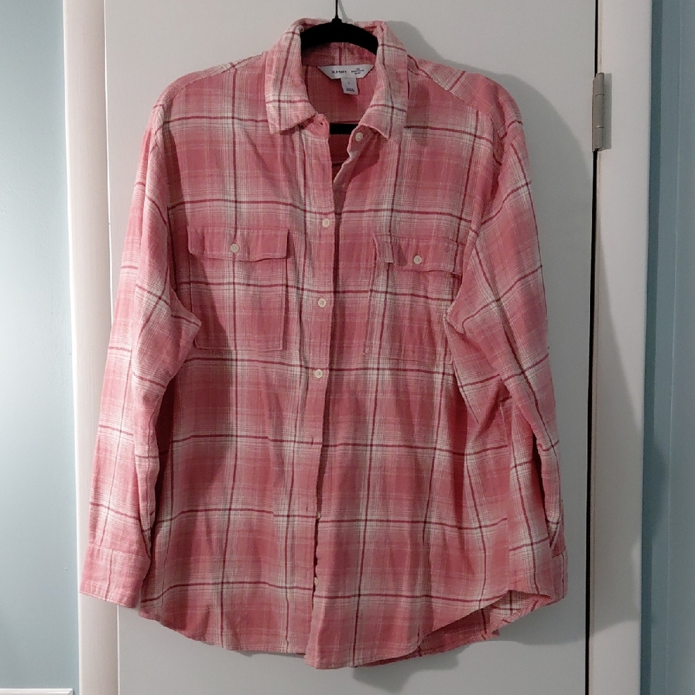 Old Navy Pink Plaid Button-Down Shirt